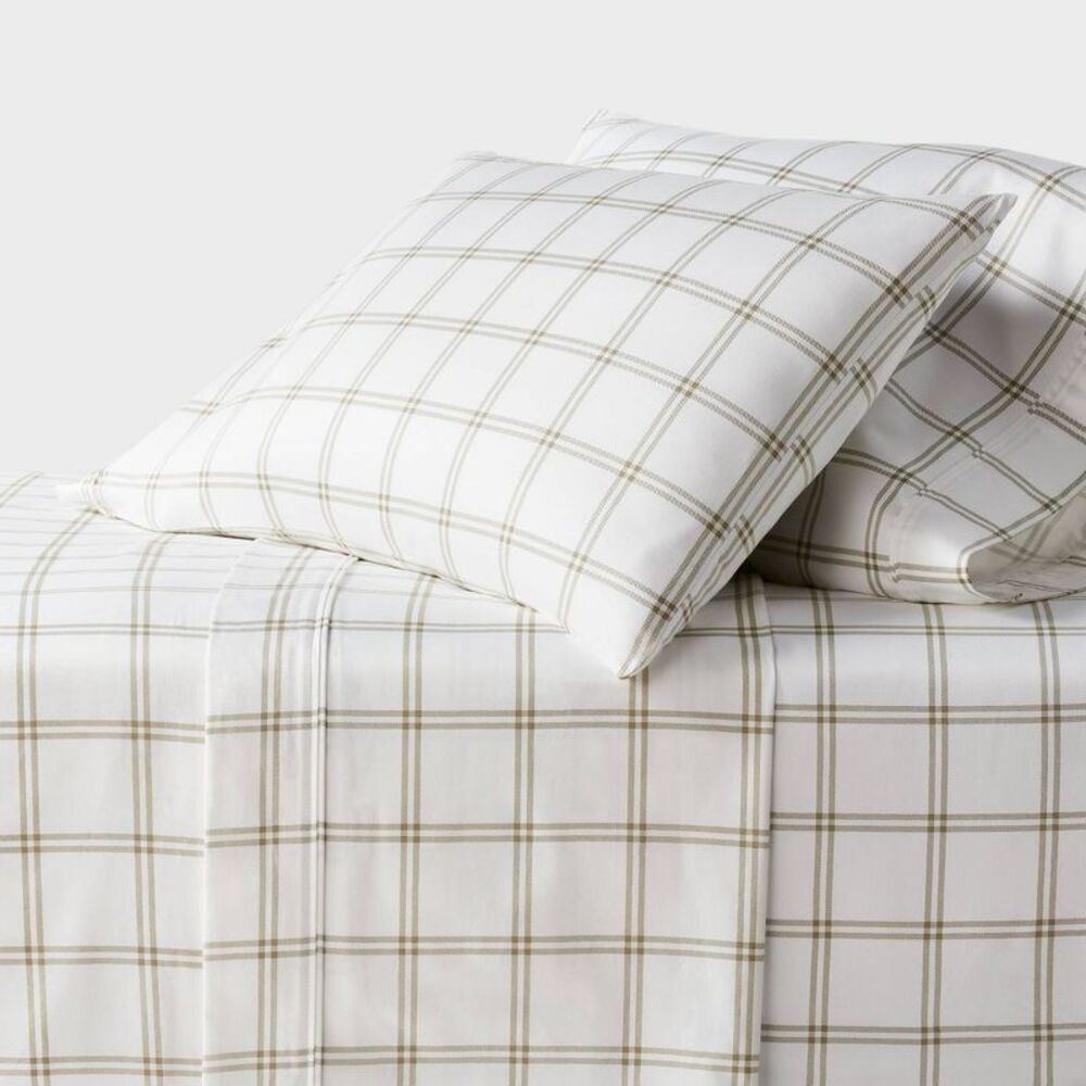 Queen 400 Thread Count Performance Sheet Set Green Plaid - Threshold